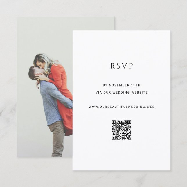 Tarjeta De Confirmación De Asistencia Modern Simple Photo QR Code Wedding (Anverso / Reverso)