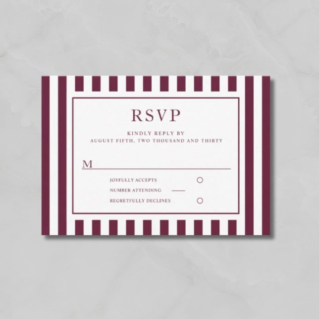 Tarjeta De Confirmación De Asistencia Modern Stripes Burgundy Wedding  (Modern Stripes Burgundy Wedding RSVP Card)