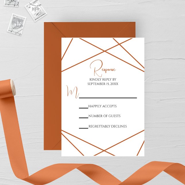 Tarjeta De Confirmación De Asistencia Modern Terracotta and White Geometric Wedding (Subido por el creador)