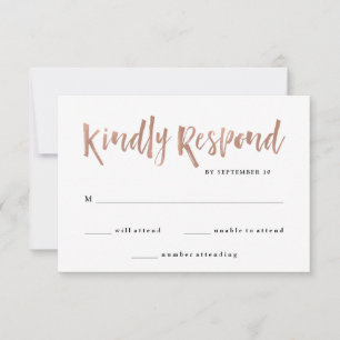 Tarjeta De Confirmación De Asistencia Modern Wish Faux Rosa Gold Boda
