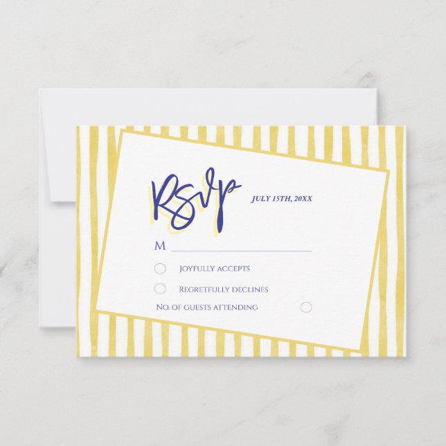 Tarjeta De Confirmación De Asistencia Modern Yellow Hand Written Pinstripe Italy Wedding (Anverso)