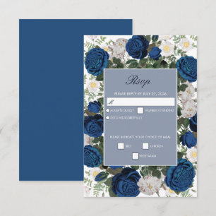 Tarjeta De Confirmación De Asistencia Moderna acuarela floral azul elegante matrimonio
