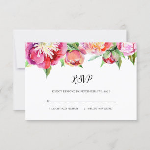 Tarjeta De Confirmación De Asistencia Moderna acuarela floral Coral Peony Boda
