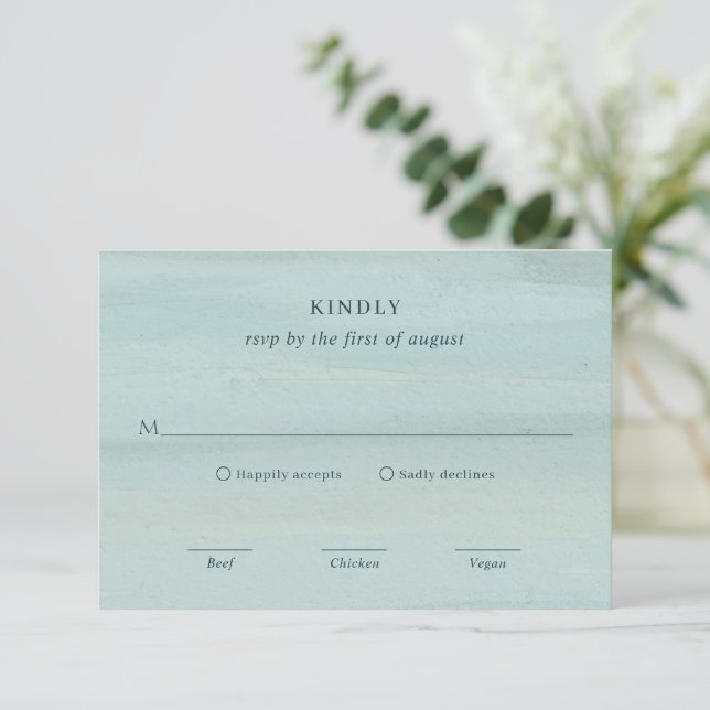 Tarjeta De Confirmación De Asistencia Moderna acuarela verde elegante matrimonio (Anverso de pie)