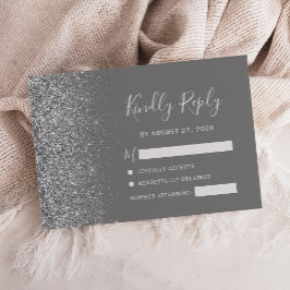 Tarjeta De Confirmación De Asistencia Moderna arista Purpurina Gris Silver Faux