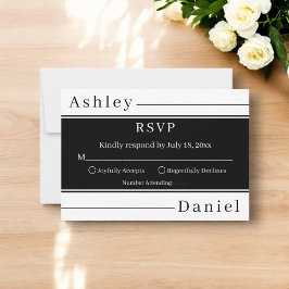 Tarjeta De Confirmación De Asistencia Moderna Banda Negra Y Blanca Elegante Boda