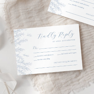 Tarjeta De Confirmación De Asistencia Moderna Boda de hojas mínimas azul turbulentas