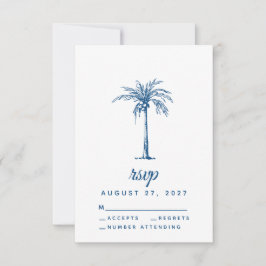 Tarjeta De Confirmación De Asistencia Moderna Boda de Playa Tropical de Palm Azul