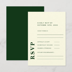 Tarjeta De Confirmación De Asistencia Moderna Boda elegante marfil y verde sencillo