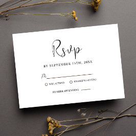 Tarjeta De Confirmación De Asistencia Moderna Boda Minimal Blanco Y Negro Elegante