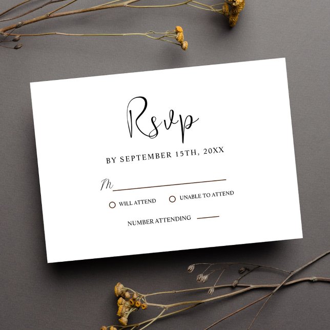 Tarjeta De Confirmación De Asistencia Moderna Boda Minimal Blanco Y Negro Elegante (Modern Minimal Black And White Elegant Wedding RSVP Card)
