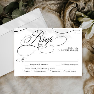 Tarjeta De Confirmación De Asistencia Moderna caligrafía boda atemporal blanco y negro
