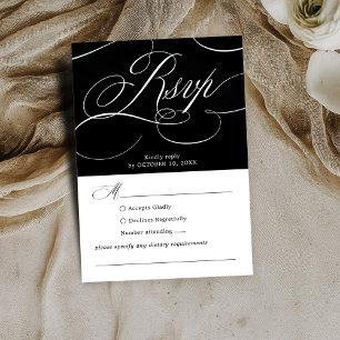 Tarjeta De Confirmación De Asistencia Moderna caligrafía boda blanco negro atemporal