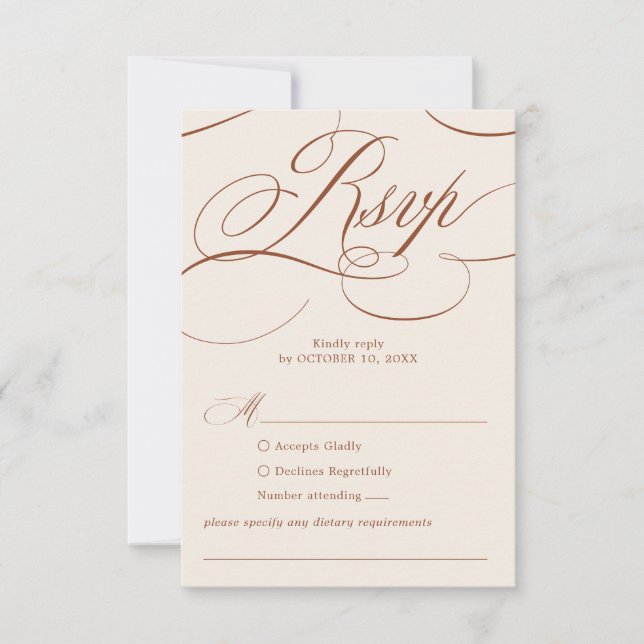 Tarjeta De Confirmación De Asistencia Moderna caligrafía Boda de terracota intemporal (Anverso)