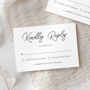Tarjeta De Confirmación De Asistencia Moderna caligrafía dramática Boda blanco negro