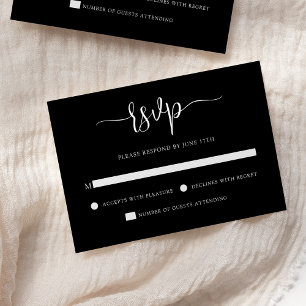 Tarjeta De Confirmación De Asistencia Moderna caligrafía elegante Boda negro