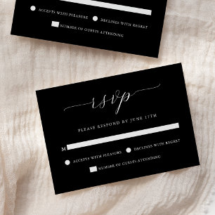 Tarjeta De Confirmación De Asistencia Moderna caligrafía romántica Boda negro