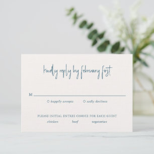 Tarjeta De Confirmación De Asistencia Moderna escritura azul manuscrita elegante boda
