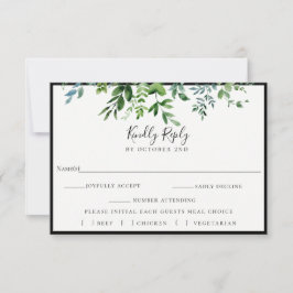 Tarjeta De Confirmación De Asistencia Moderna vegetación Boda negra Elección de la comid