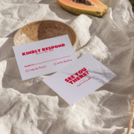 Tarjeta De Confirmación De Asistencia Moderna y colorida diversión Retro Boda audaz y ún