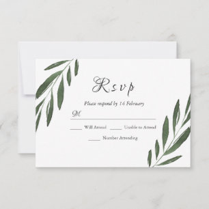 Tarjeta De Confirmación De Asistencia Moderna y elegante Boda de hojas de color verde RS