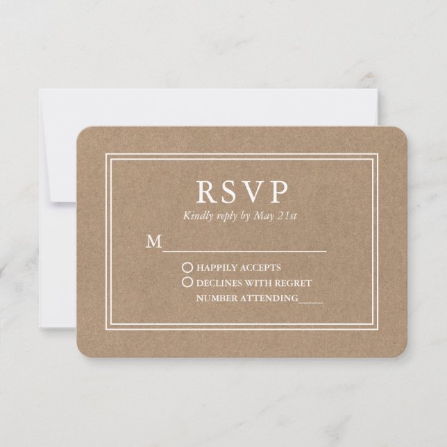 Tarjeta De Confirmación De Asistencia Moderna y elegante Boda Kraft (Anverso)