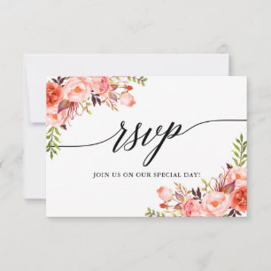 Tarjeta De Confirmación De Asistencia Moderna y elegante caligrafía Coral Floral Boda