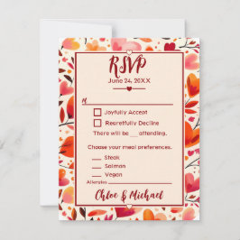 Tarjeta De Confirmación De Asistencia Modernas y audaces floraciones de corazones rojos