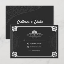 Moderno Art Deco Peacock Blanco y Negro Boda
