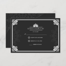 Tarjeta De Confirmación De Asistencia Moderno Art Deco Peacock Blanco y Negro Boda
