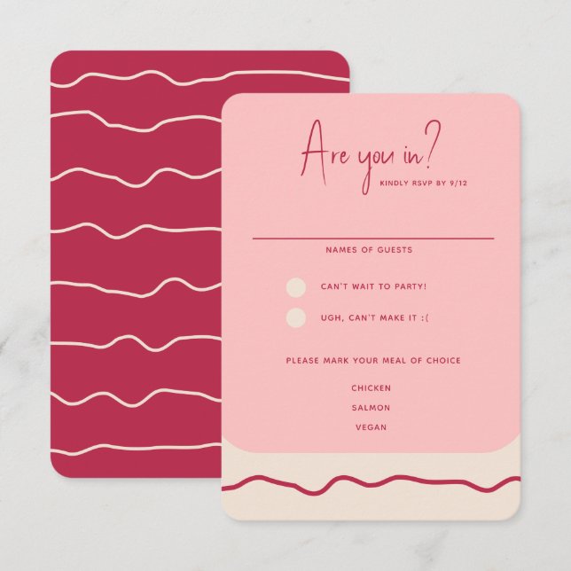 Tarjeta De Confirmación De Asistencia Moderno audaz marco ondulado Magenta Boda rosa (Anverso / Reverso)