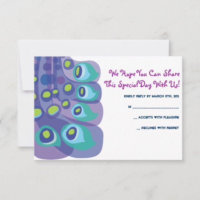 Tarjeta De Confirmación De Asistencia Moderno Bar Peacock Bat Mitzvah Reply Card (Anverso)
