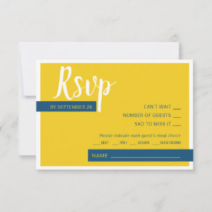 Tarjeta De Confirmación De Asistencia Moderno boda contemporáneo azul y amarillo mínimo