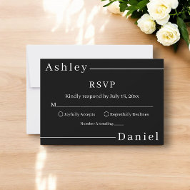 Tarjeta De Confirmación De Asistencia Moderno Boda De Moda Sencillo Blanco Y Negro Elega