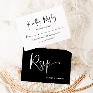 Tarjeta De Confirmación De Asistencia Moderno Boda de superposición en blanco y negro