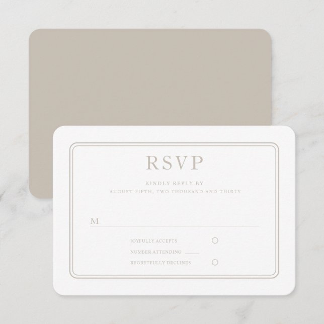 Tarjeta De Confirmación De Asistencia Moderno Boda de Taupe Formal (Anverso / Reverso)