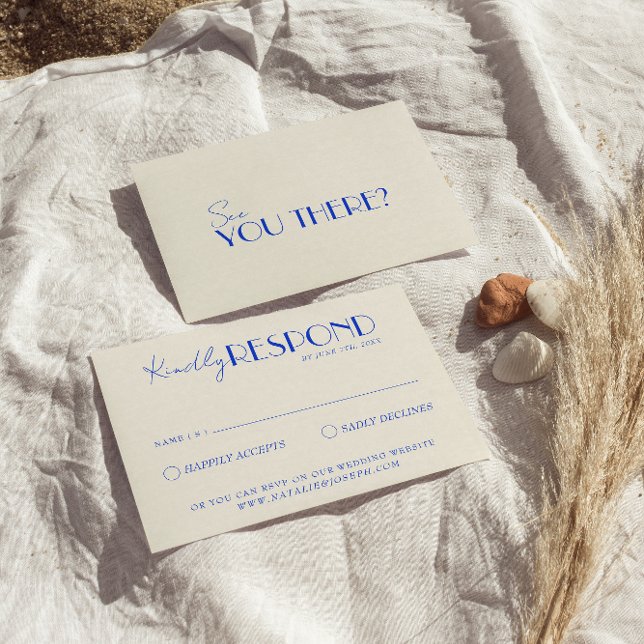 Tarjeta De Confirmación De Asistencia Moderno Boda elegante azul retro francés caprichos (Subido por el creador)