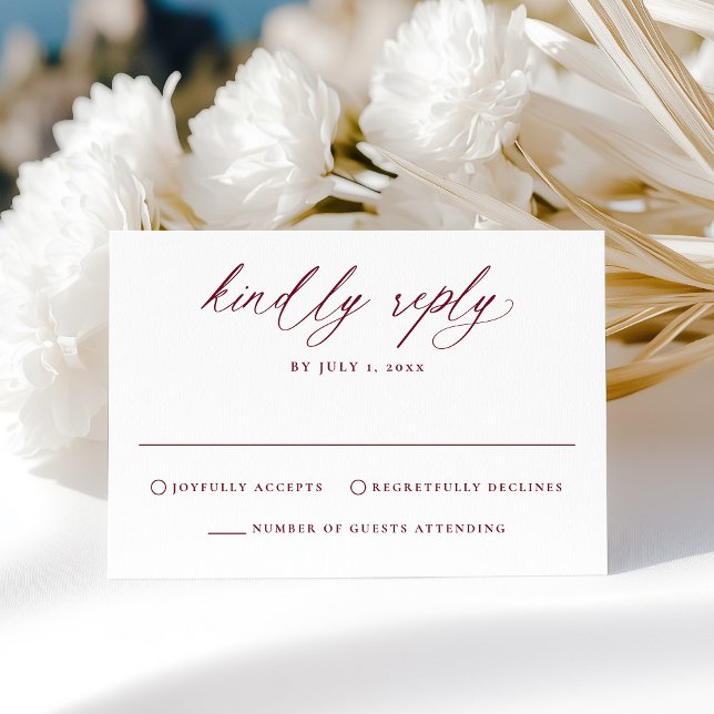 Tarjeta De Confirmación De Asistencia Moderno Boda elegante de caligrafía borgoñona (Subido por el creador)