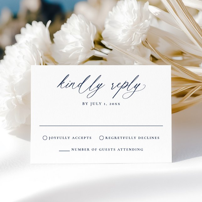 Tarjeta De Confirmación De Asistencia Moderno Boda elegante de caligrafía naval (Subido por el creador)