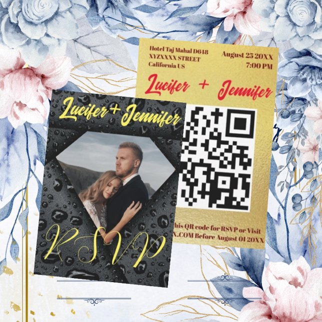 Tarjeta De Confirmación De Asistencia Moderno Boda elegante de código QR de Damond Golde (Subido por el creador)
