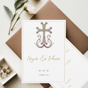 Tarjeta De Confirmación De Asistencia Moderno Boda elegante de cruces armenios