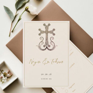 Tarjeta De Confirmación De Asistencia Moderno Boda elegante de cruces armenios