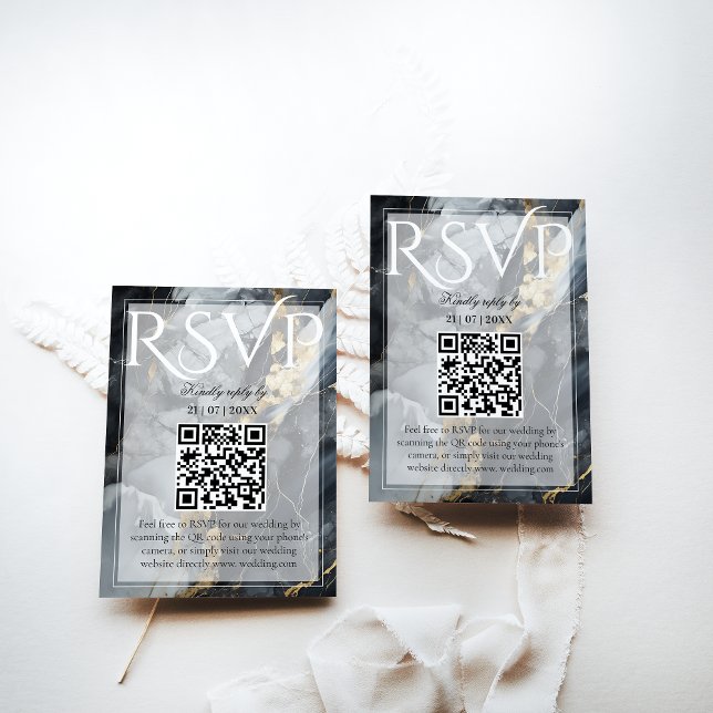 Tarjeta De Confirmación De Asistencia Moderno Boda elegante negro y oro (Subido por el creador)