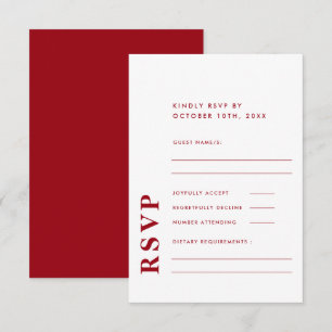 Tarjeta De Confirmación De Asistencia Moderno Boda elegante rojo y blanco simple