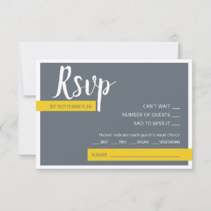 Tarjeta De Confirmación De Asistencia Moderno boda gris y amarillo contemporáneo mínimo