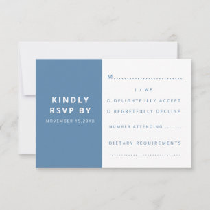 Tarjeta De Confirmación De Asistencia Moderno Boda Minimalista elegante azul turbio