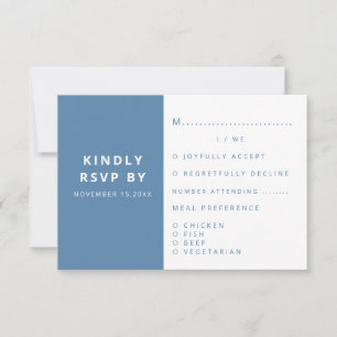 Tarjeta De Confirmación De Asistencia Moderno Boda Minimalista elegante azul turbio