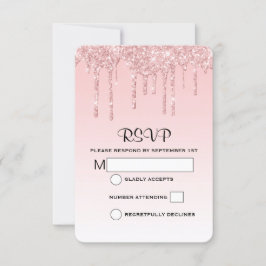 Tarjeta De Confirmación De Asistencia Moderno Boda Purpurina Rosa Faux
