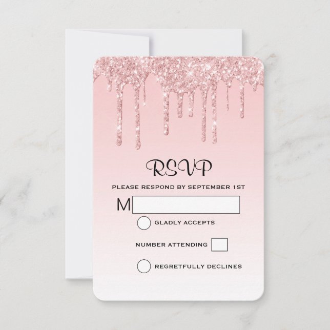 Tarjeta De Confirmación De Asistencia Moderno Boda Purpurina Rosa Faux (Anverso)
