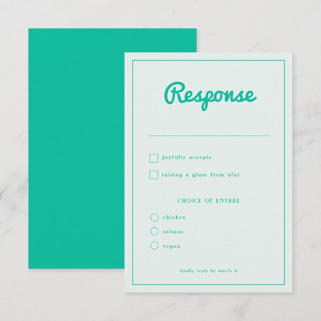 Tarjeta De Confirmación De Asistencia Moderno Boda retro verde suave (Anverso / Reverso)
